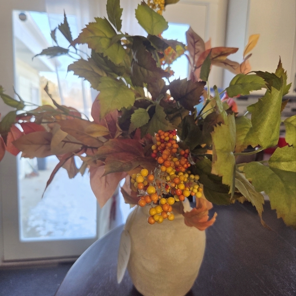 DONATED Threshold Faux Floral Arrangement with Green and Orange Leaves